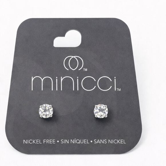 Minicci Jewelry - Minicci Nickel Free CZ Stud Earrings Silver Tone Hypoallergenic New